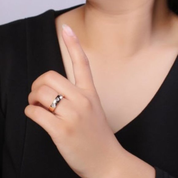 Gold Plated Chunky Cuff Ring with Clear Cubic Zirconia Heart Shaped Stones - Picture 2 of 5